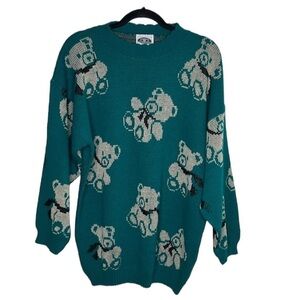 VTG 80s Adele Knit Classic Essentials Teddy Bear Acrylic Sweater Sz20 PILLING